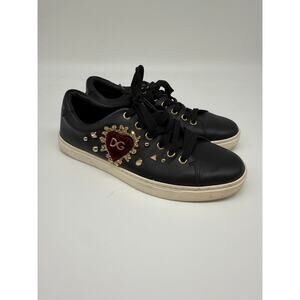 Dolce & Gabbana Leather Heart Logo Lace Up Low Top Sneaker Black Size 36.5
